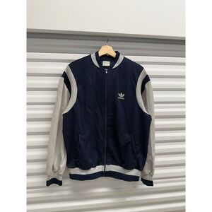 Vintage Adidas Track Jacket XL Navy Blue Grey Trefoil Full Zip Made in Taiwan